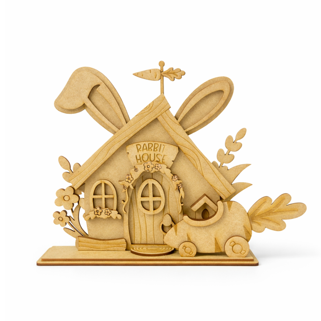 Casinha Coelho MDF Cru 20x21 Decoração Páscoa Desmontado