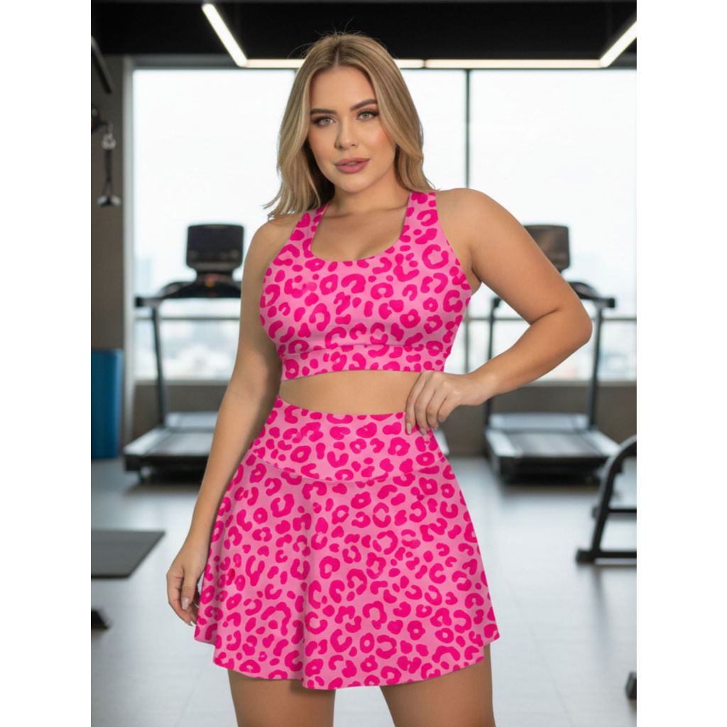 Roupa De Academia Conjunto Saia Tapa Bumbum Estampado Fitness Moda Feminina