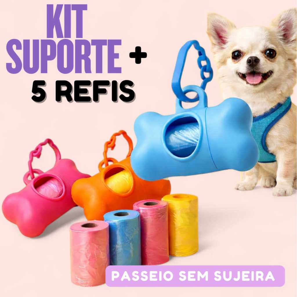 Kit Porta Refil Ossinho +  75 Saquinhos Cata Caca Higienicos Cachorro Gato em Oferta na Shopee