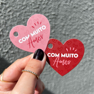 25 Tag | Etiqueta | Formato de Coração | Laminada | Luxo | Com muito amor | Presente | Mimo | Papelaria Afetiva em Oferta na Shopee