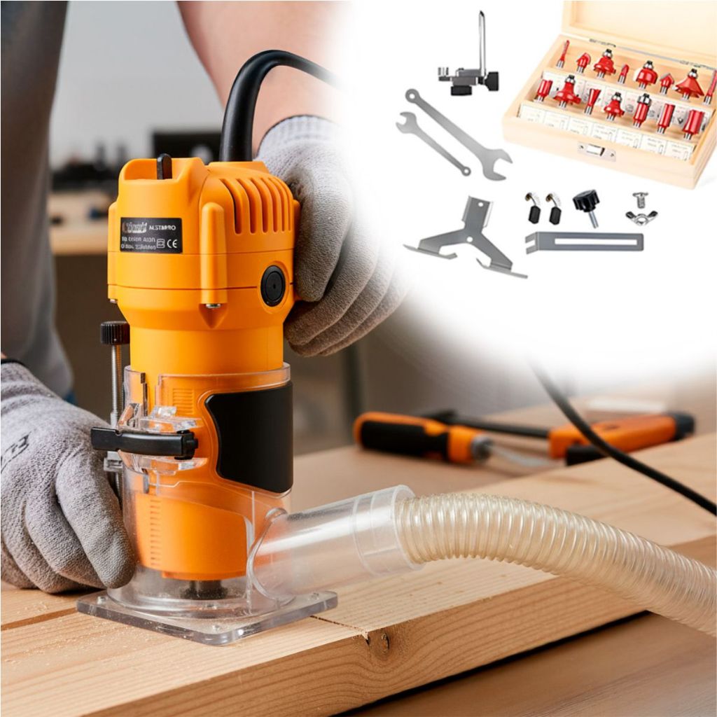 Kit Tupia Manual Laminadora 600w Coletor de Pó + Jogo De Fresas 6mm 15 Peças Com Estojo De Madeira