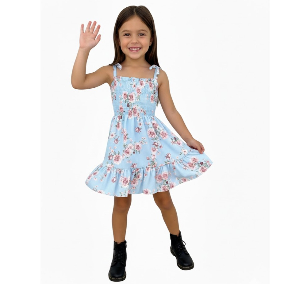 Vestido infantil estampado delicado lastex