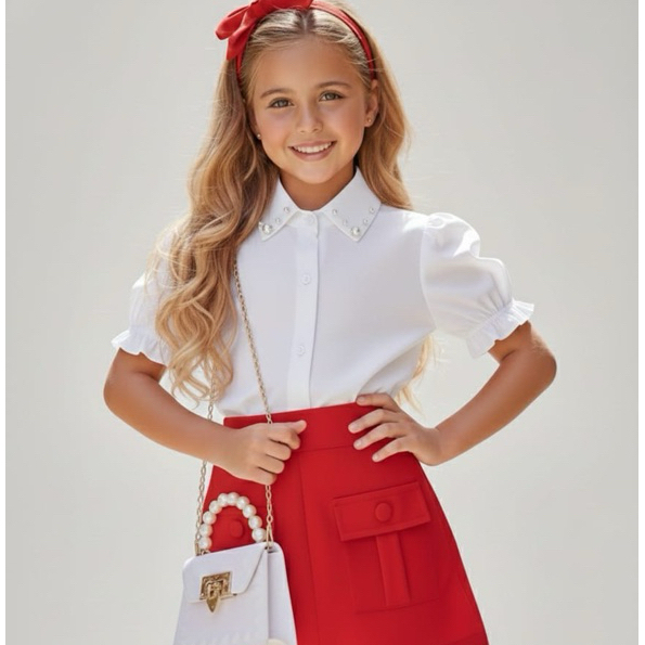 Camisa Infantil Menina com Pedraria Camisa social em Oferta na Shopee