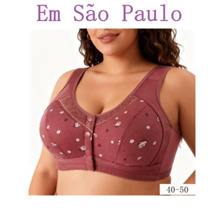 Sutiã Plus Size Lingerie Puro Algodão Sem Fio Linha Frontal Botões De Renda Impressão De Borda em Oferta na Shopee