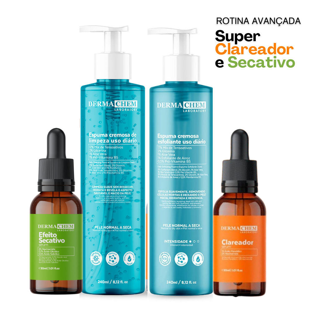 Kit Skincare Rotina Avançada CLAREADOR e SECA ESPINHAS Dermachem - 4 ITENS em Oferta na Shopee