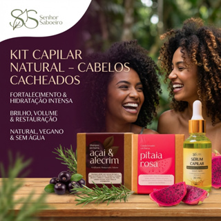 Kit Cabelos Cacheados - Cachos Perfeitos e Definidos - Shampoo açaí + Condicionador pitaia + Sérum Capilar hidratante em Oferta na Shopee
