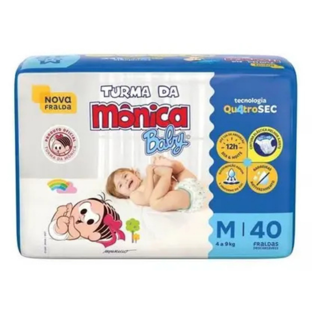 Fraldas Descartaveis Turma da Mônica Baby M (4 a 9 kg) 40 Fraldas em Oferta na Shopee