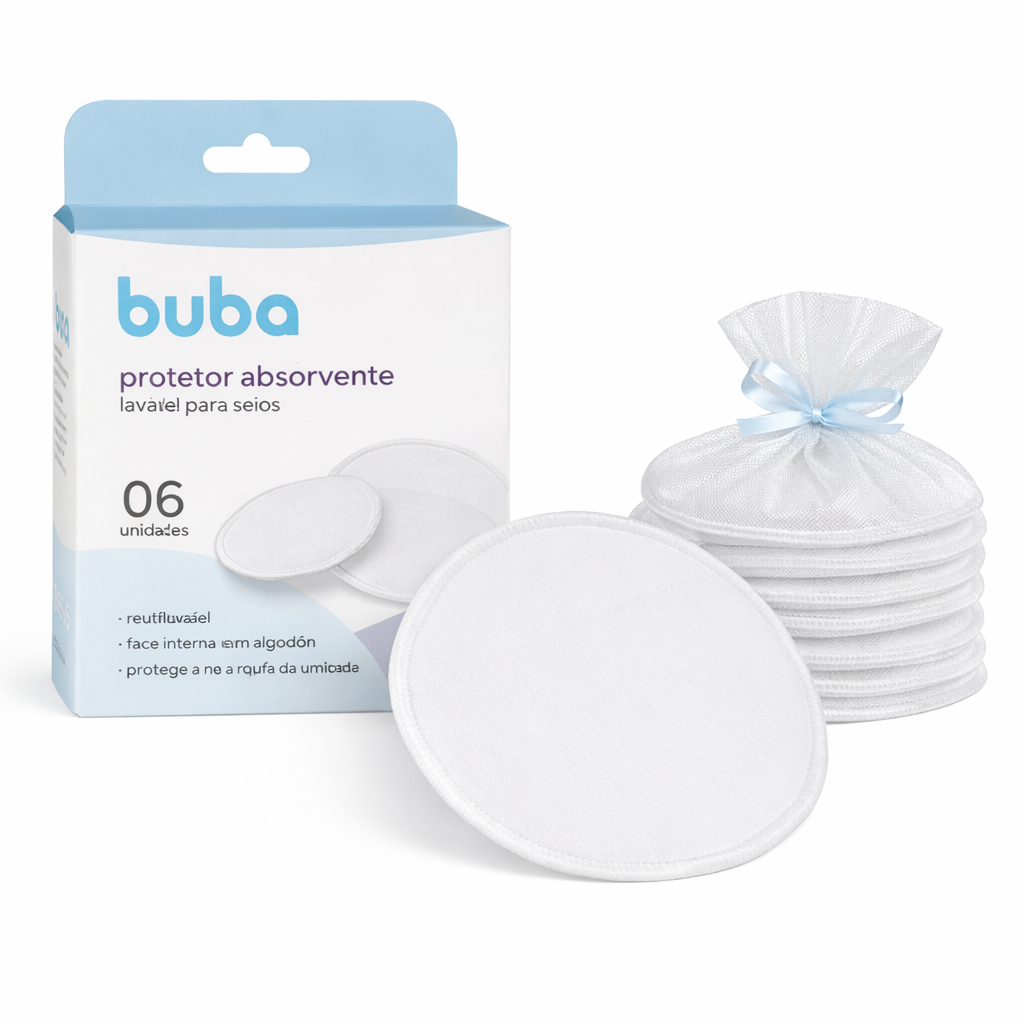 Protetor Absorvente Lavável para Seios Buba kit com 6 - Ultra Macios em Algodão