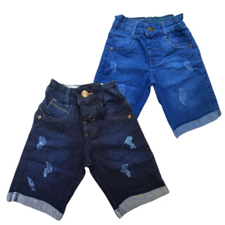 Bermuda jeans infantil masculina short menino com lycra em Oferta na Shopee