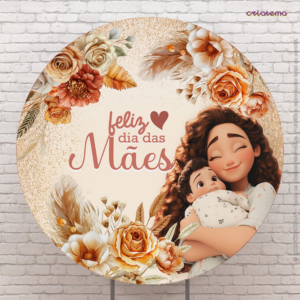 Capa Painel Redondo Dia das Mães C/Elástico Sublimado Em Tecido 1,50x1,50m – R-532 em Oferta na Shopee
