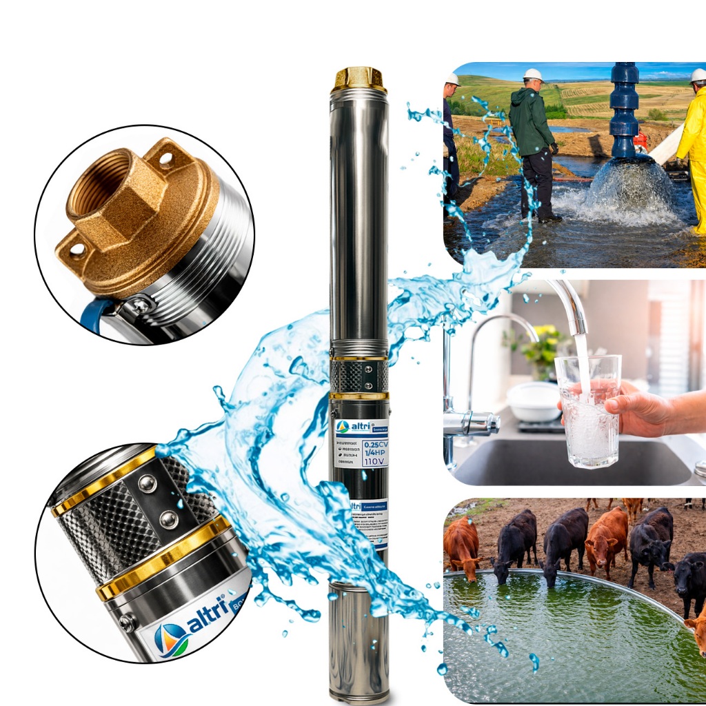 Bomba Submersa Caneta Palito 2.5 polegadas 0.25 / 0.33 / 0.50 / 0.75CV Monofásico Poço Artesiano