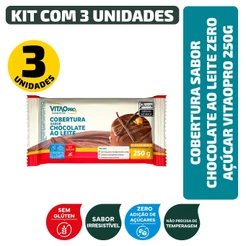 Kit Cobertura Sabor Chocolate Ao Leite Zero Açúcar Vitaopro 250G - 3 Unidades