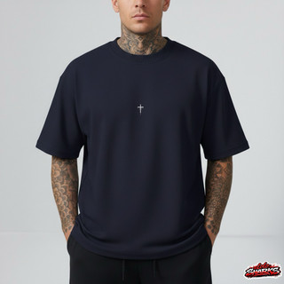 Camiseta oversized masculina Streetwear Premium 100% Algodão estampada frente cruz