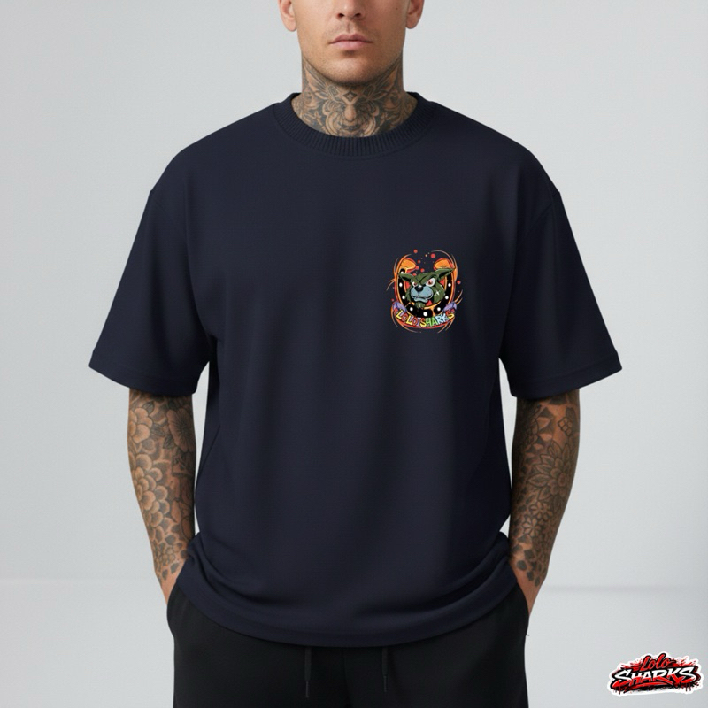 Camiseta oversized masculina Streetwear Premium 100% Algodão estampada frente au-au lolosharks