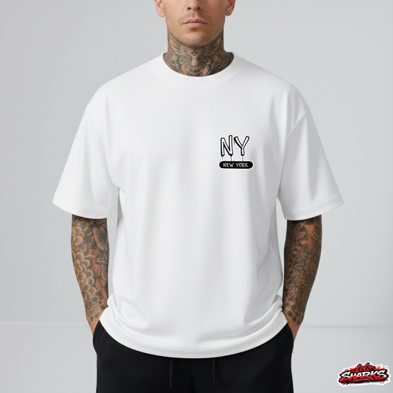 Camiseta oversized masculina Streetwear Premium 100% Algodão estampada frente NY