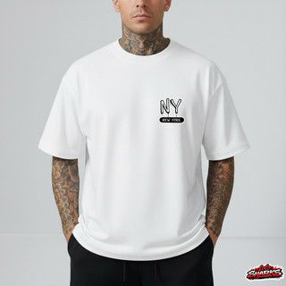 Camiseta oversized masculina Streetwear Premium 100% Algodão estampada frente NY