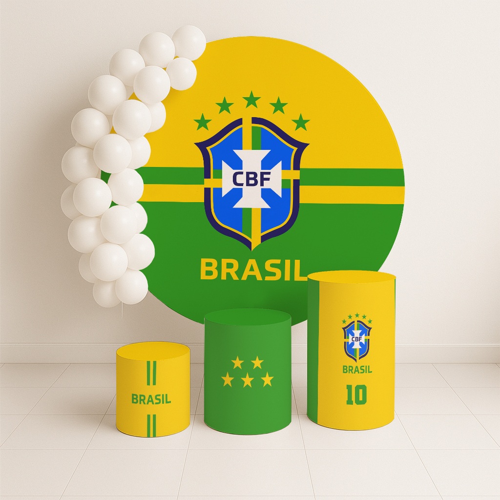 Kit Capas Painel Redondo + Cilindros Decoração Brasil Seleção Brasileira REF 082