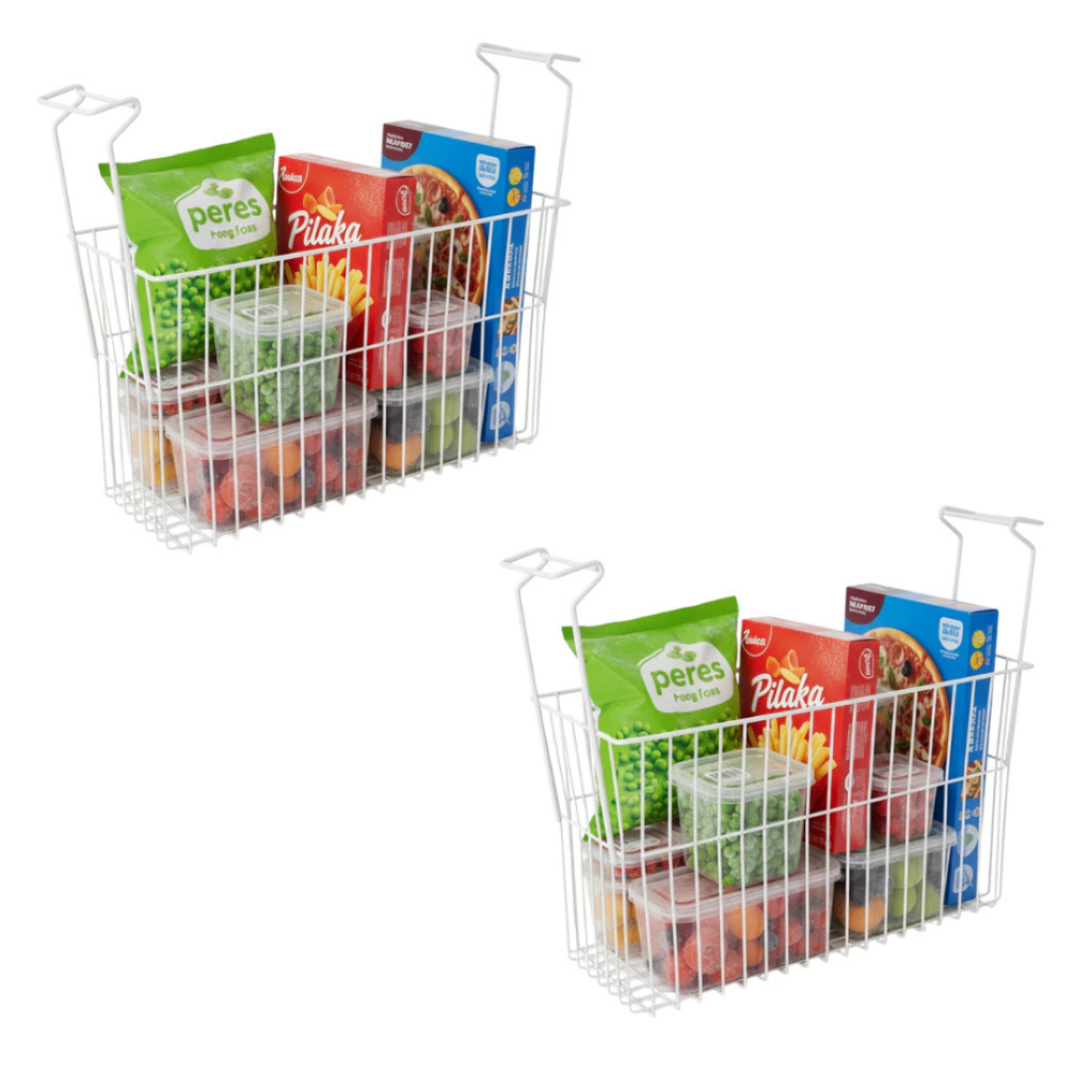 2 Cestos Para Freezer Multifuncional Aramado Organizador Geladeira/Freezer Picolés Frutas Polpas BRANCO PROMOÇÃO