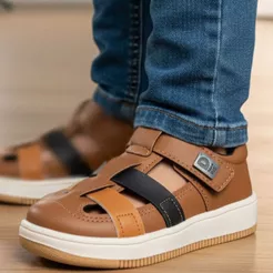 Tênis Sandália Infantil Menino Sandatênis Calce Fácil Masculino Confortável Caramelo Preto Marinho