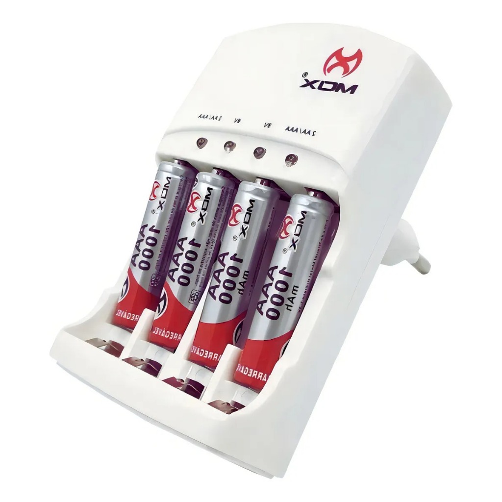 Carregador De Pilhas Bivolt Rápido com 4 Pilhas AAA Recarregável MO-CP52