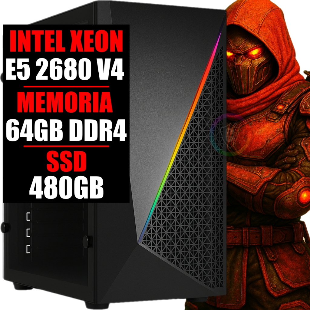 PC Gamer Intel Xeon E5 2680 V4 24 Núcleos / Placa Video GeForce 210 / 64GB RAM DDR4 / SSD 480GB