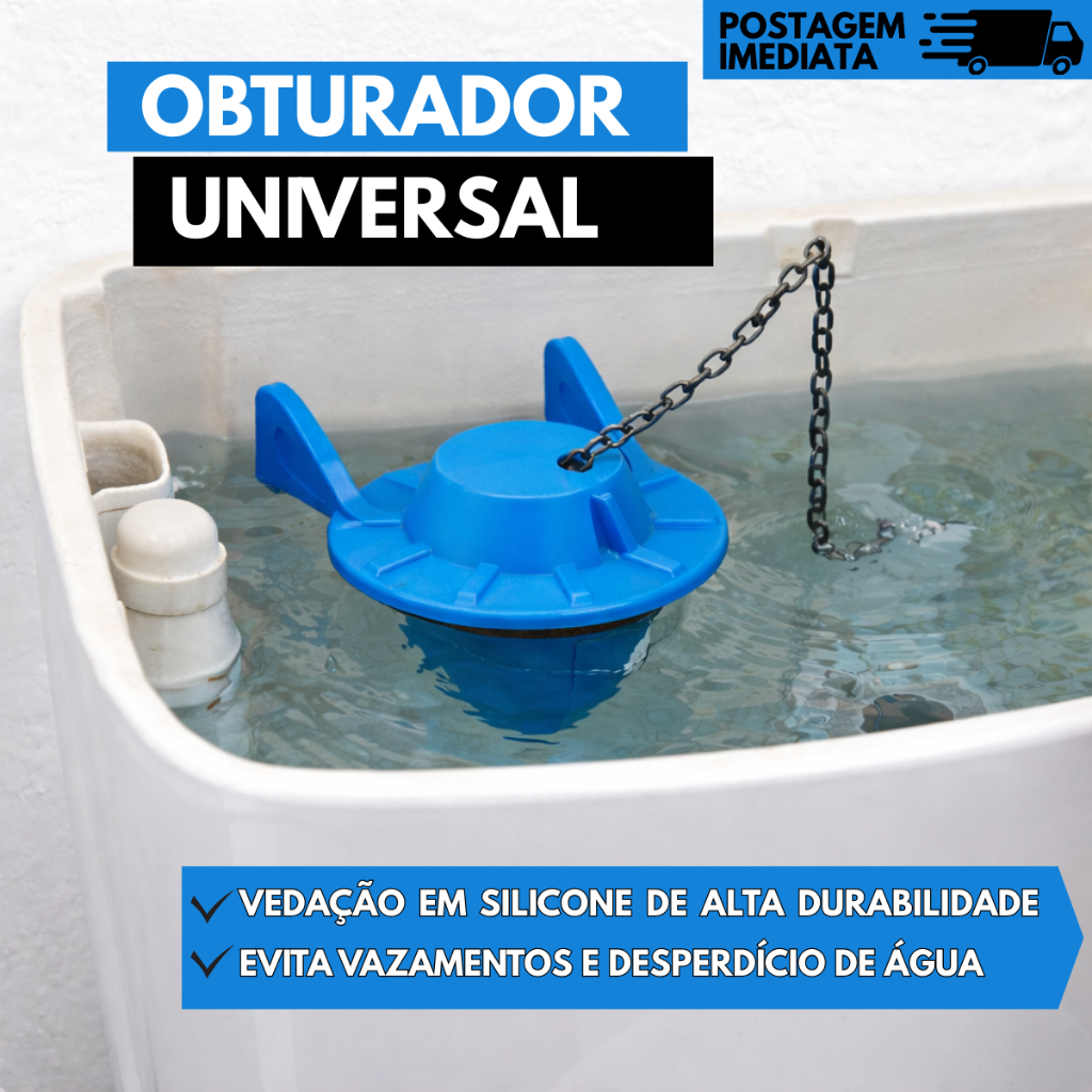 Obturador Universal para Caixa Acoplada com corrente valeplast Vedação Válvula de Descarga Banheiro
