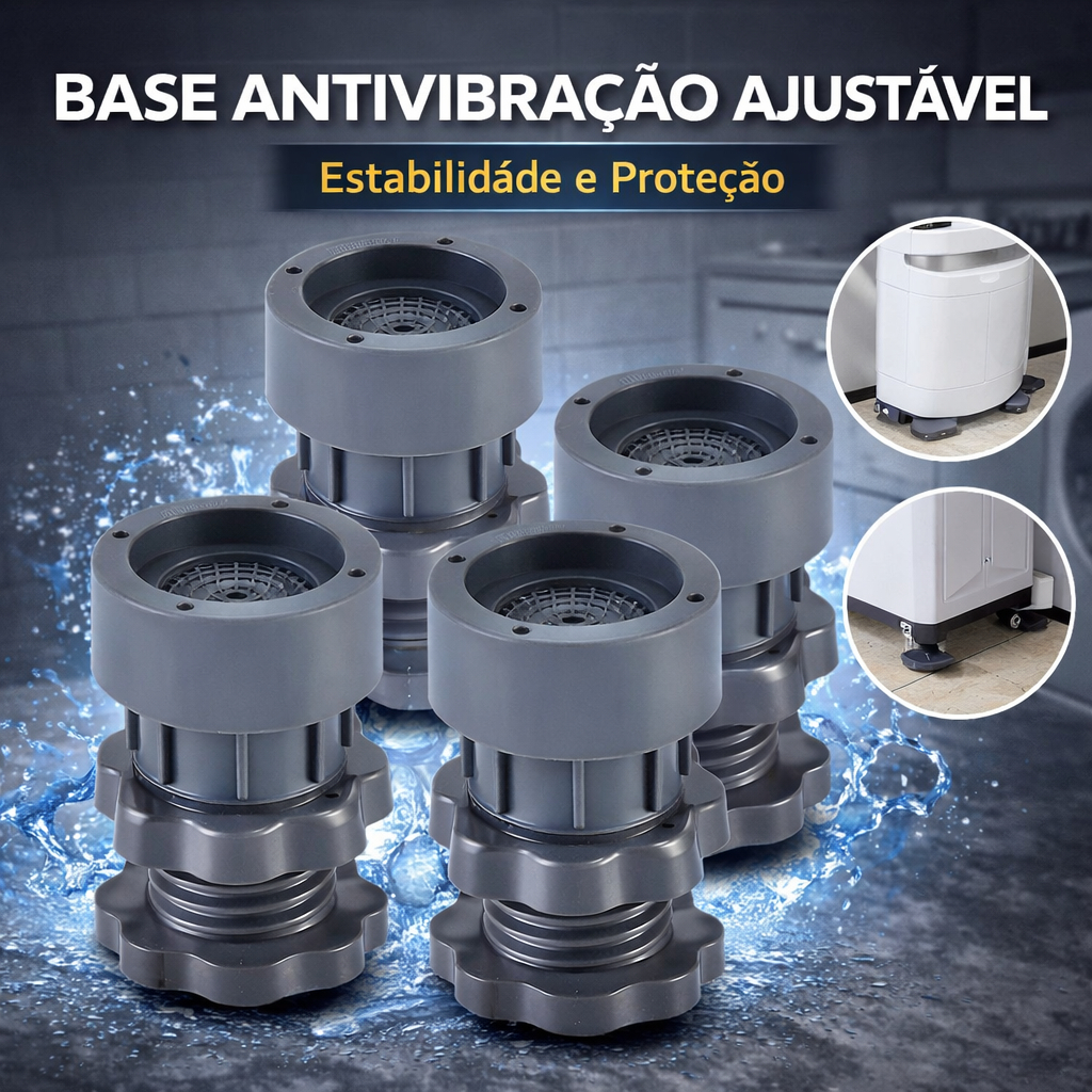 Kit 4 Suporte Pé Nivelador Anti-Ruído Ajustável Rosqueável Maquina de Lavar Lava Louças Geladeira