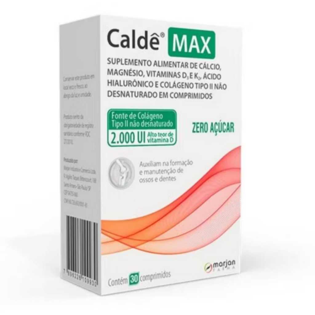 Caldê Max Marjan – Cálcio, Magnésio, Vitaminas D, E, K + Colágeno Tipo II – 30 Comp