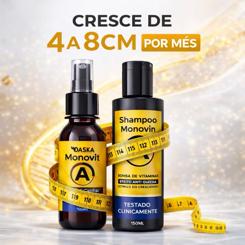 Shampoo de Monovin e Sérum capilar Monovit A Antes e depois