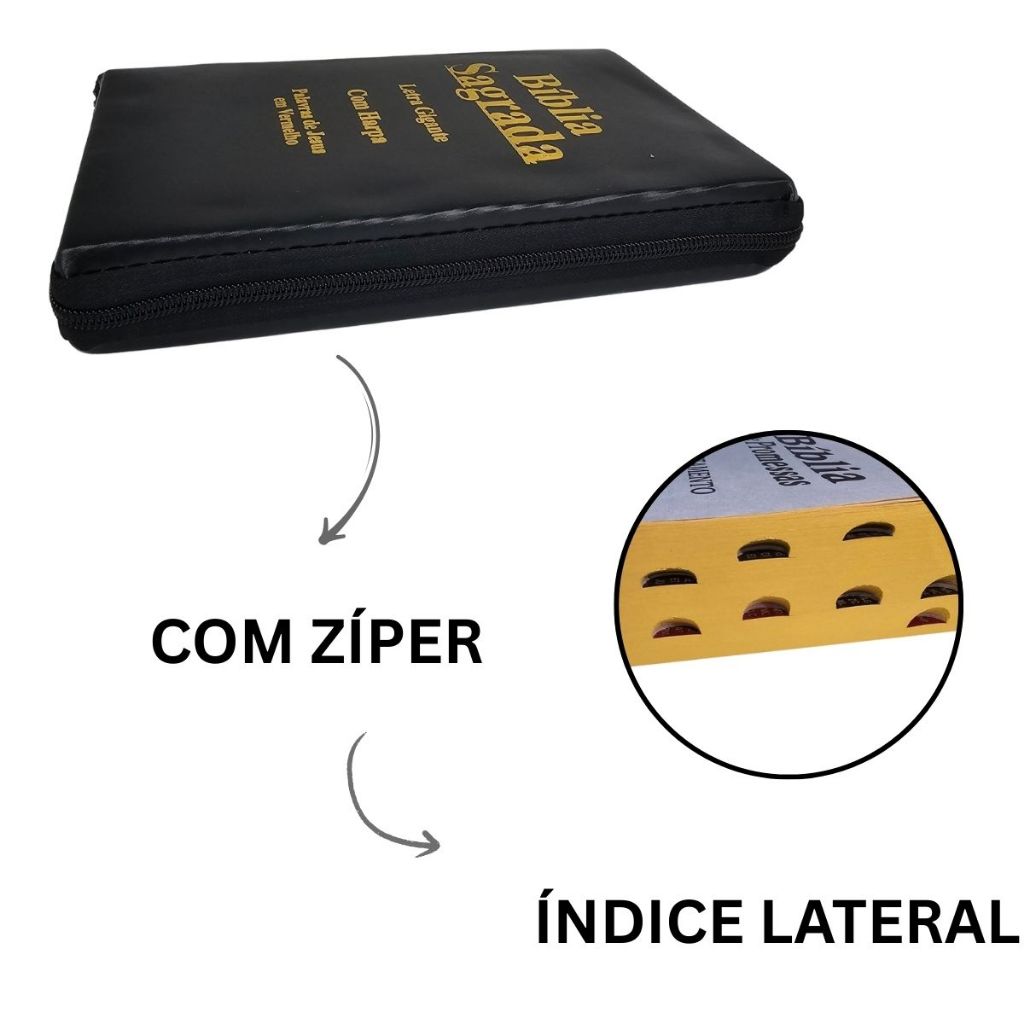 Bíblia Sagrada Letra Gigante - ziper - Preta - C/ Harpa Cristã