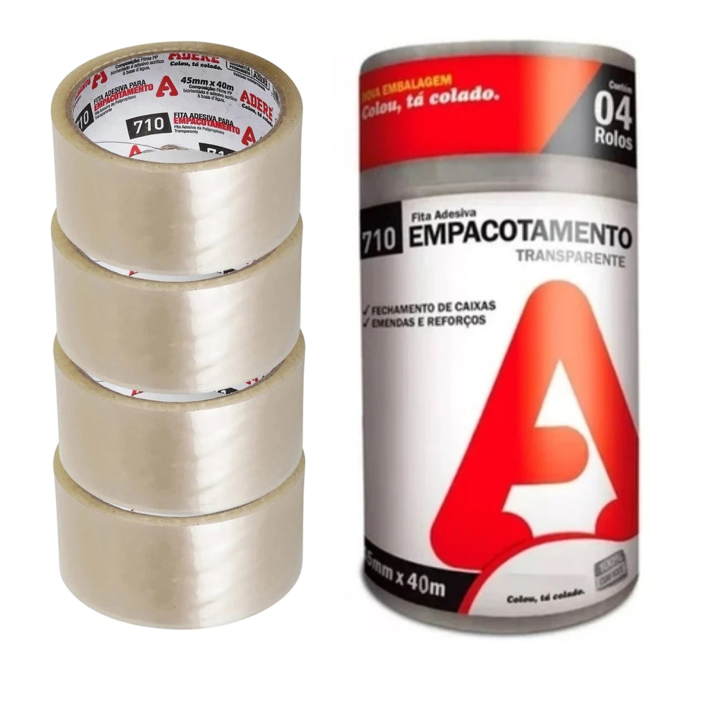 Adere kit com 4 fita adesiva empacotamento transparente 45mm x 40m em Oferta na Shopee