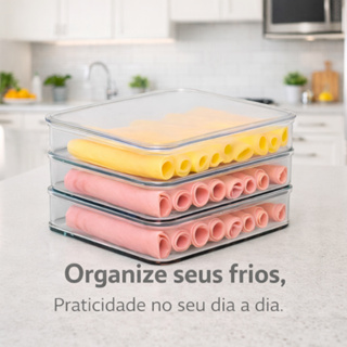 Porta Frios Hermético Presunto Queijo Salame Kit Acrílico Resistente Triplo Pote Mantimentos em Oferta na Shopee