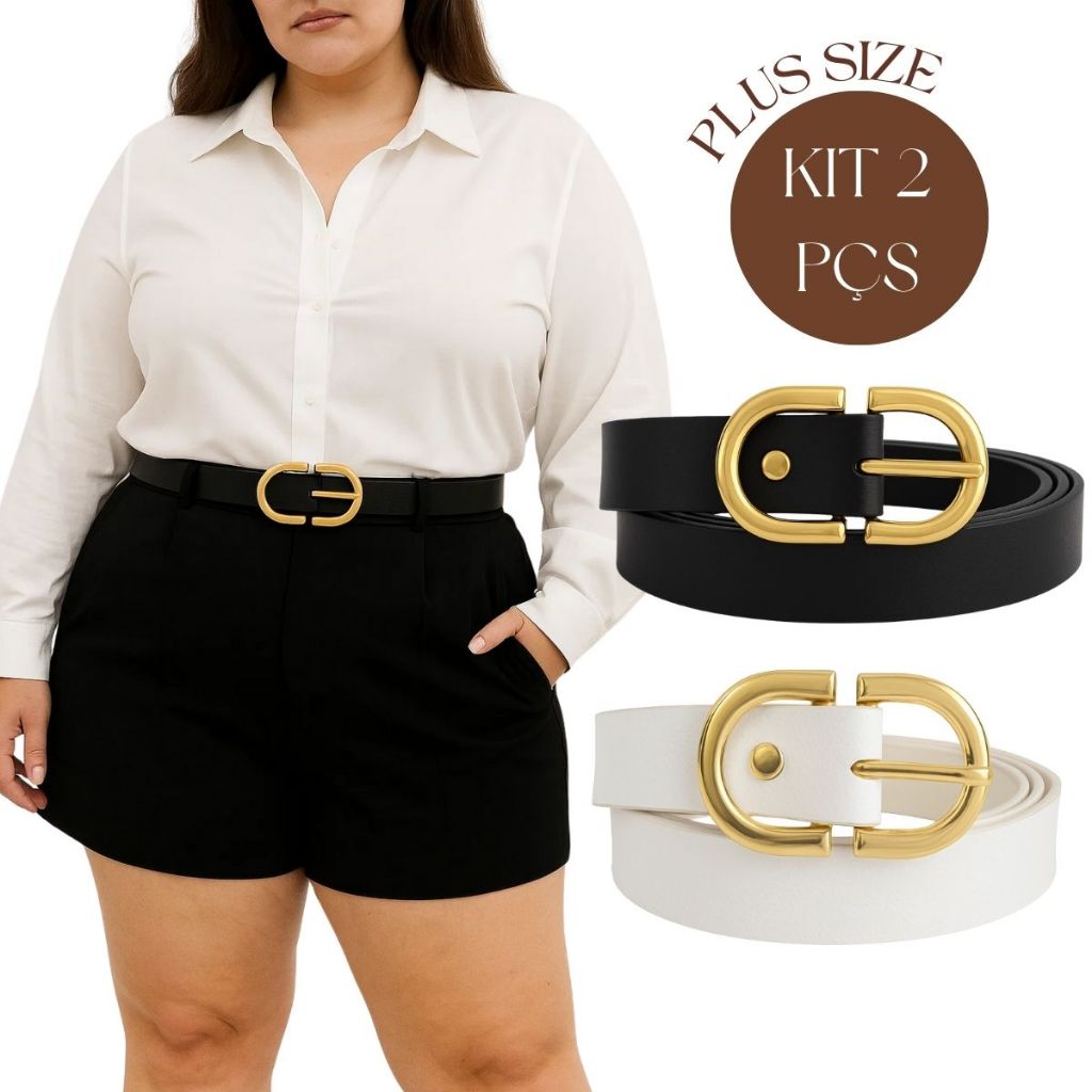 PLUS SIZE Kit 2 Cintos Feminino Fivela Invertida D em Oferta na Shopee
