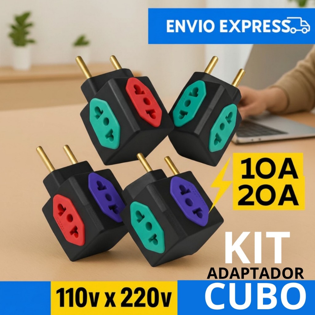 Adaptador de Tomada  CUBO PRETO Kit C/2,3,5 e 10 Benjamin 10A/20A Pino Maciço Resistente