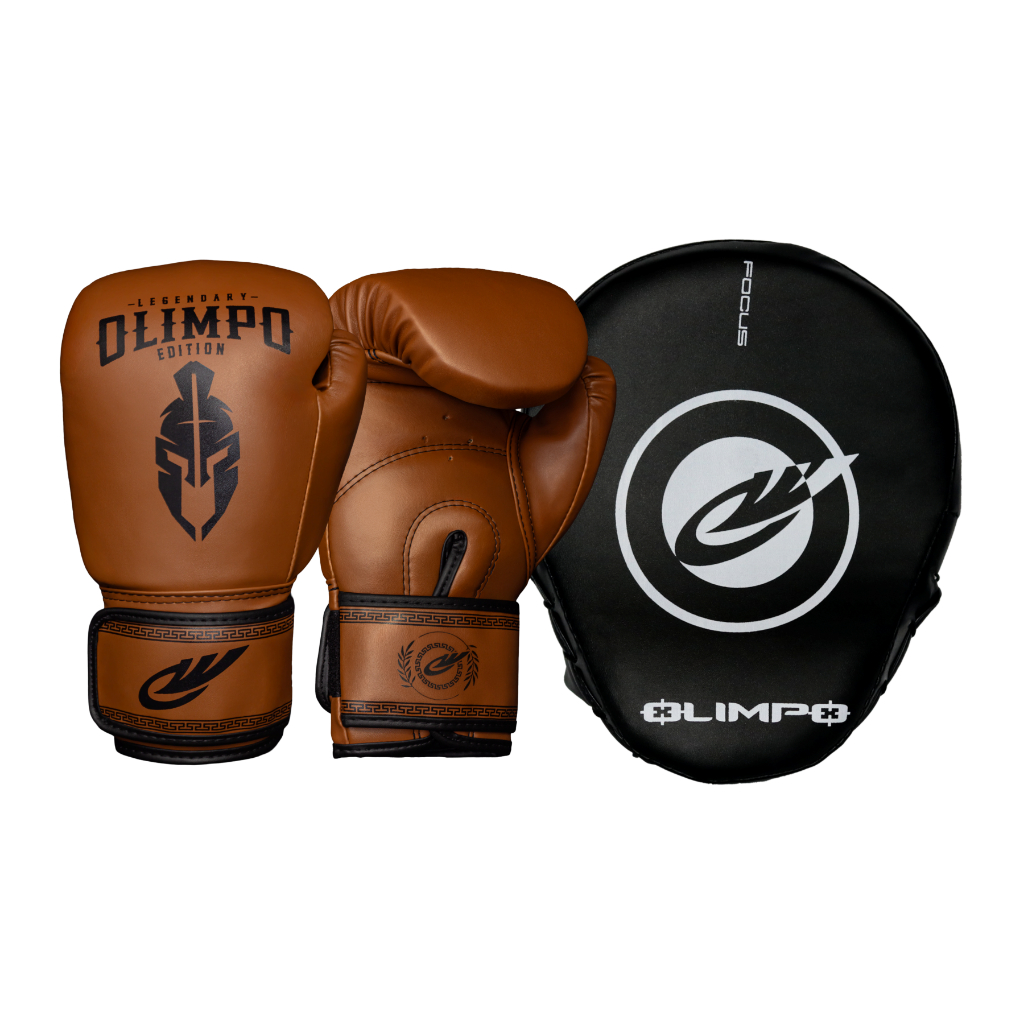Manopla De Foco + Luva De Boxe Muay Thai - Olimpo Marrom