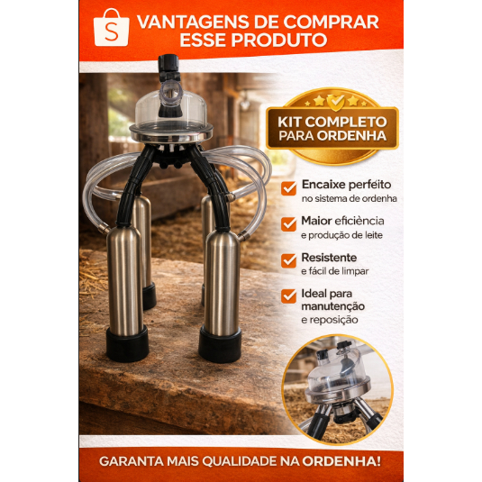 Kit Aranha Para Ordenhadeira com Coletor 450ml Inox + 4 Teteiras Flex + 4 Capas Inox + 4 Mang. + Brinde