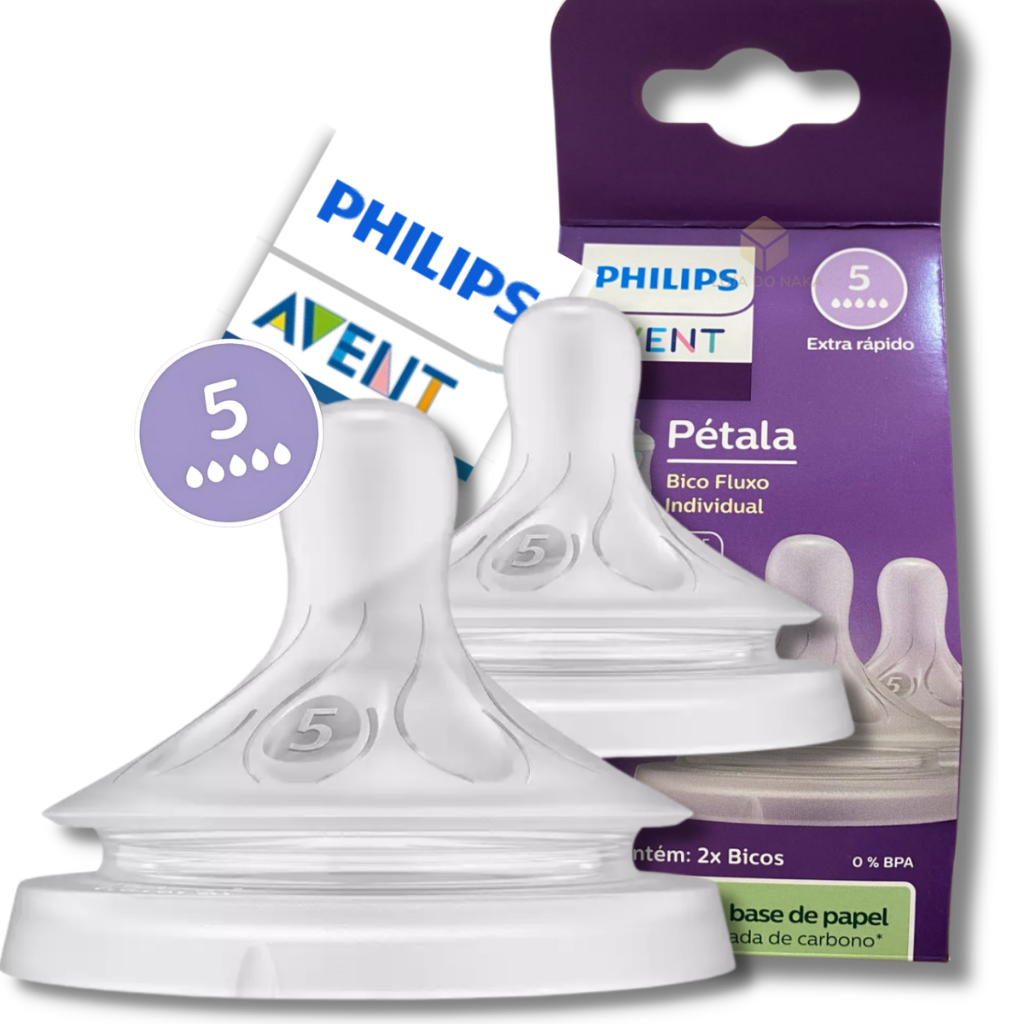 Bico Mamadeira Philips Avent Pétala 3.0 N°5 6m+ - Fluxo Extra Rápido- 2 Unidades Silicone 0% BPA em Oferta na Shopee