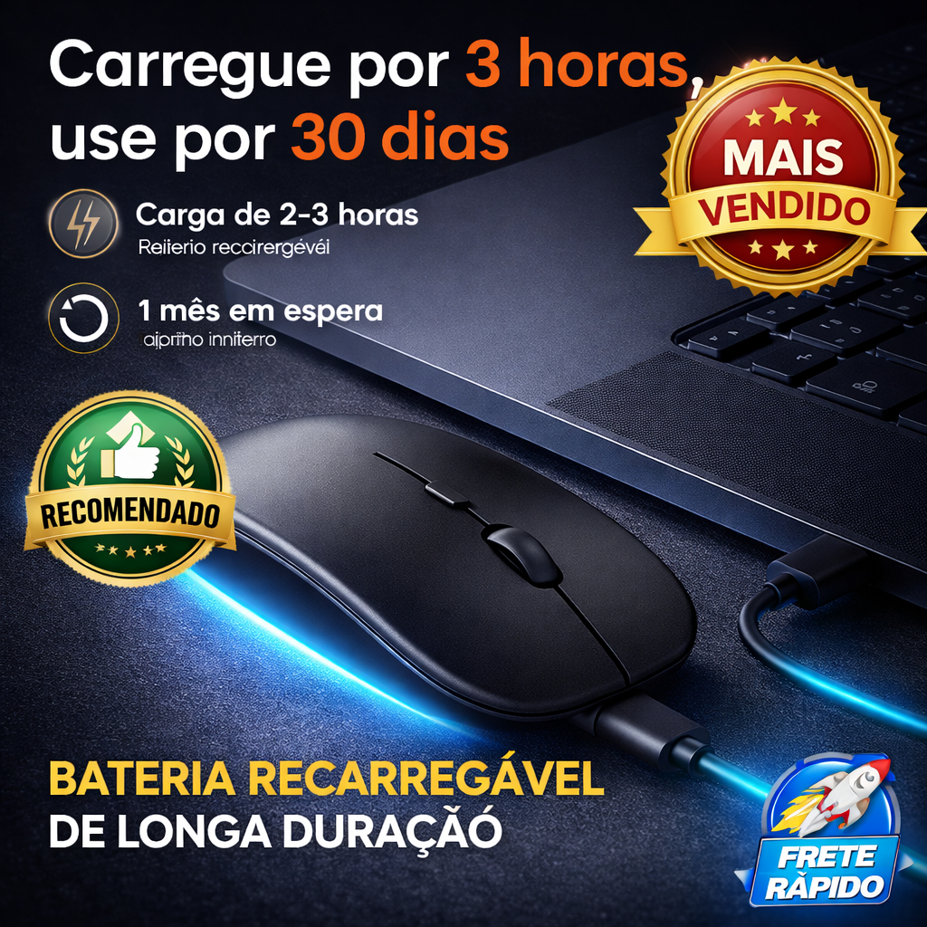 Mouse Sem Fio com bateria Recarregável bluetooh 1600 Dpi 5 Milhões de Clique  Usb. 2.4g cor preto