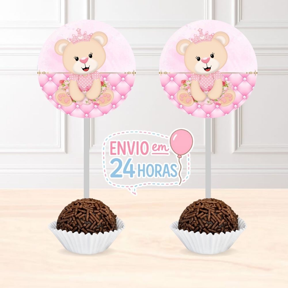 60 Topper de Docinhos Chá de bebê URSINHA PRINCESA - Pegue e Monte - Tag docinhos
