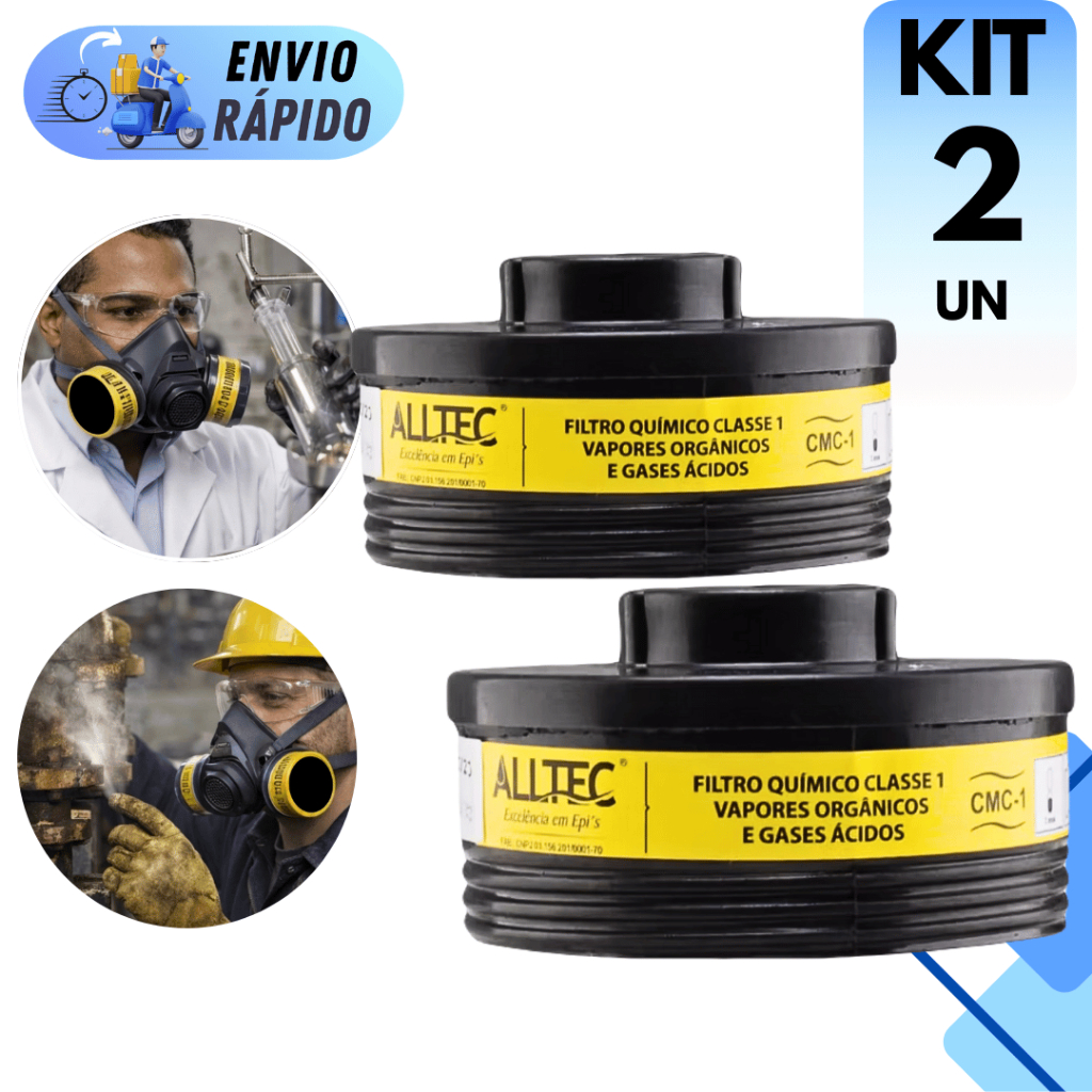KIT 2 OU 1 FILTRO QUIMICO VO+GA RESINAS PINTURA FUNILARIA MECANICA OFICINA GASES ACIDOS EPÓXI