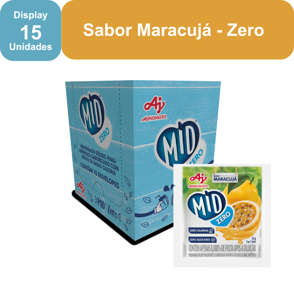 Kit Refresco em Pó MID ZERO® Sabor Maracujá Com 15 Unidades de 8g em Oferta na Shopee