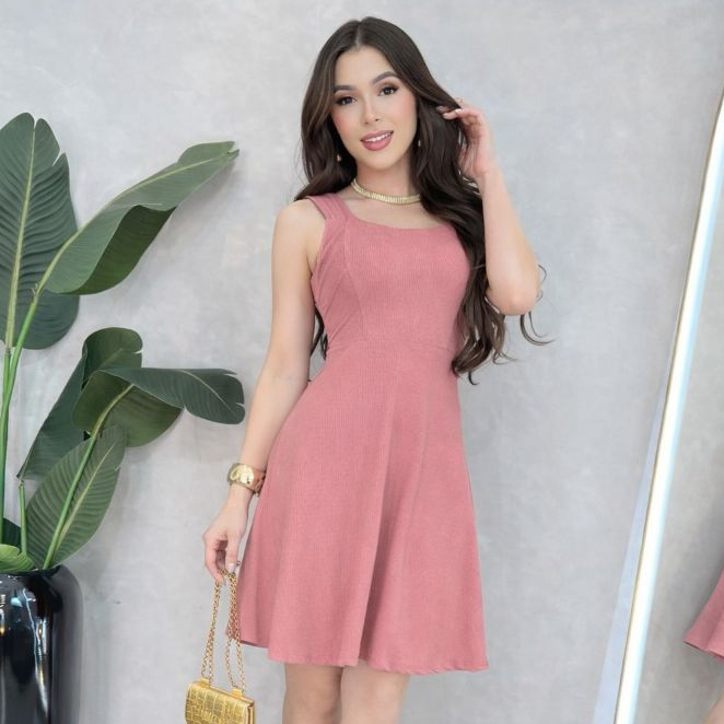 Vestido rodado alça larga com pregas nas alça feminino gode soltinho