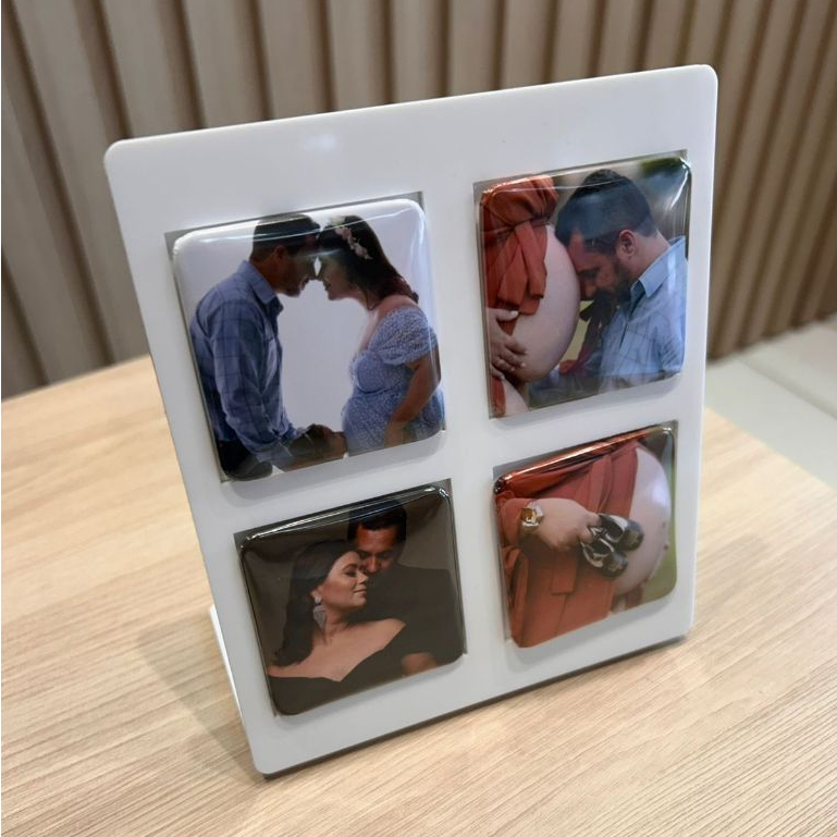 Display Porta-Retratos 4x1 Magnético Acrílico Preto/Branco Promoção em Oferta na Shopee