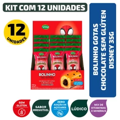 Kit Bolinho Gotas Chocolate Sem Glúten Spidey Man Disney 35G - 12 Unidades