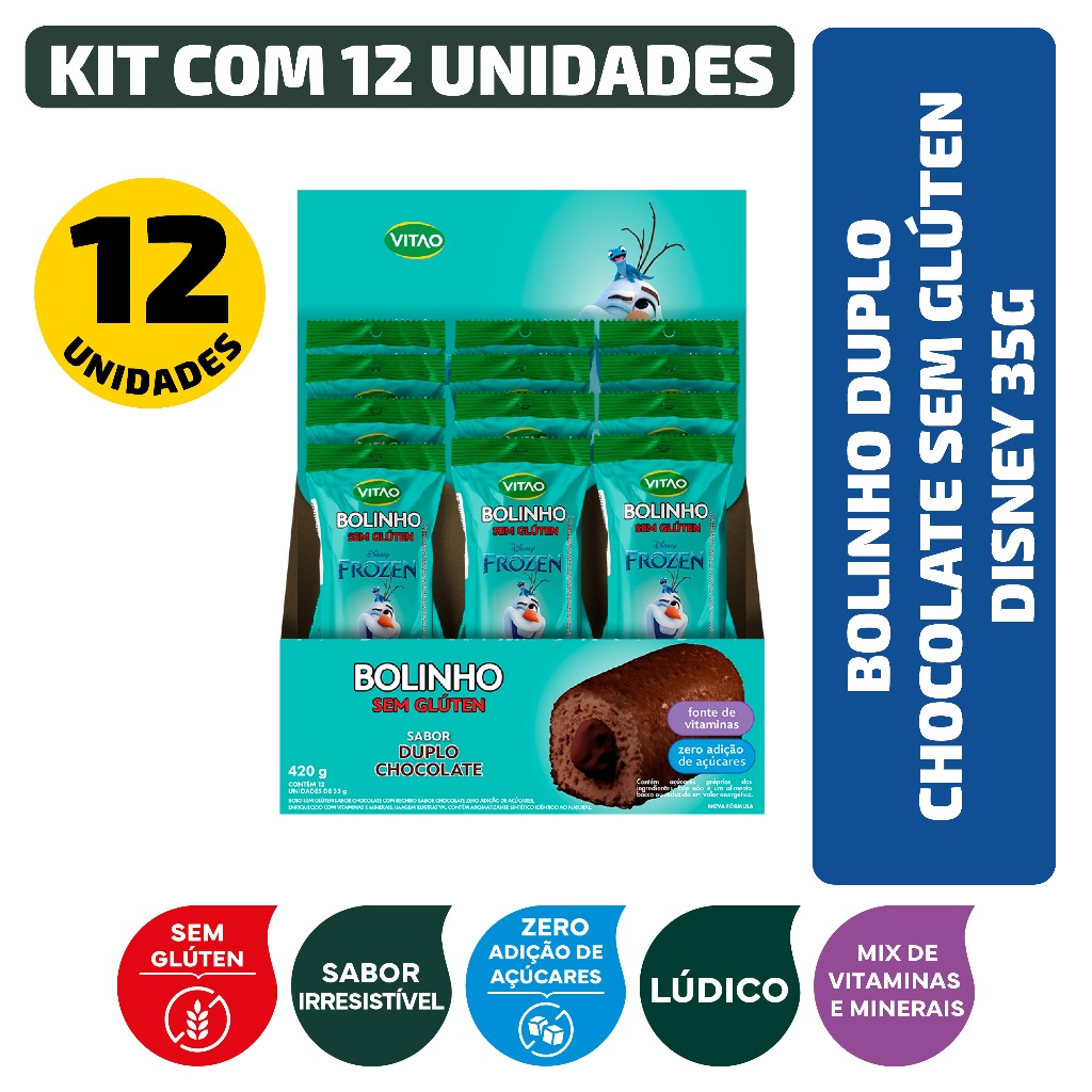 Kit Bolinho Duplo Chocolate Sem Glúten Disney 35G - 12 Unidades em Oferta na Shopee