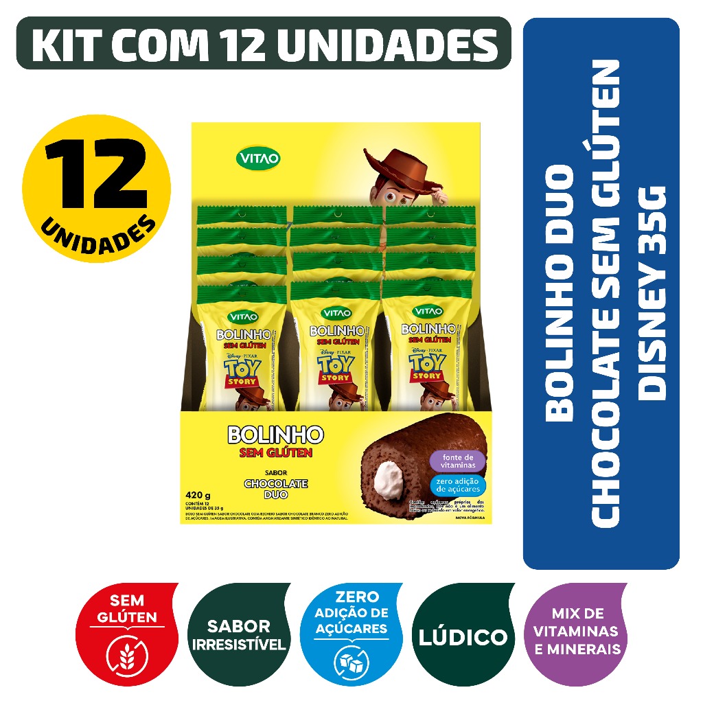 Kit Bolinho Duo Chocolate Sem Glúten Disney 35G - 12 Unidades em Oferta na Shopee
