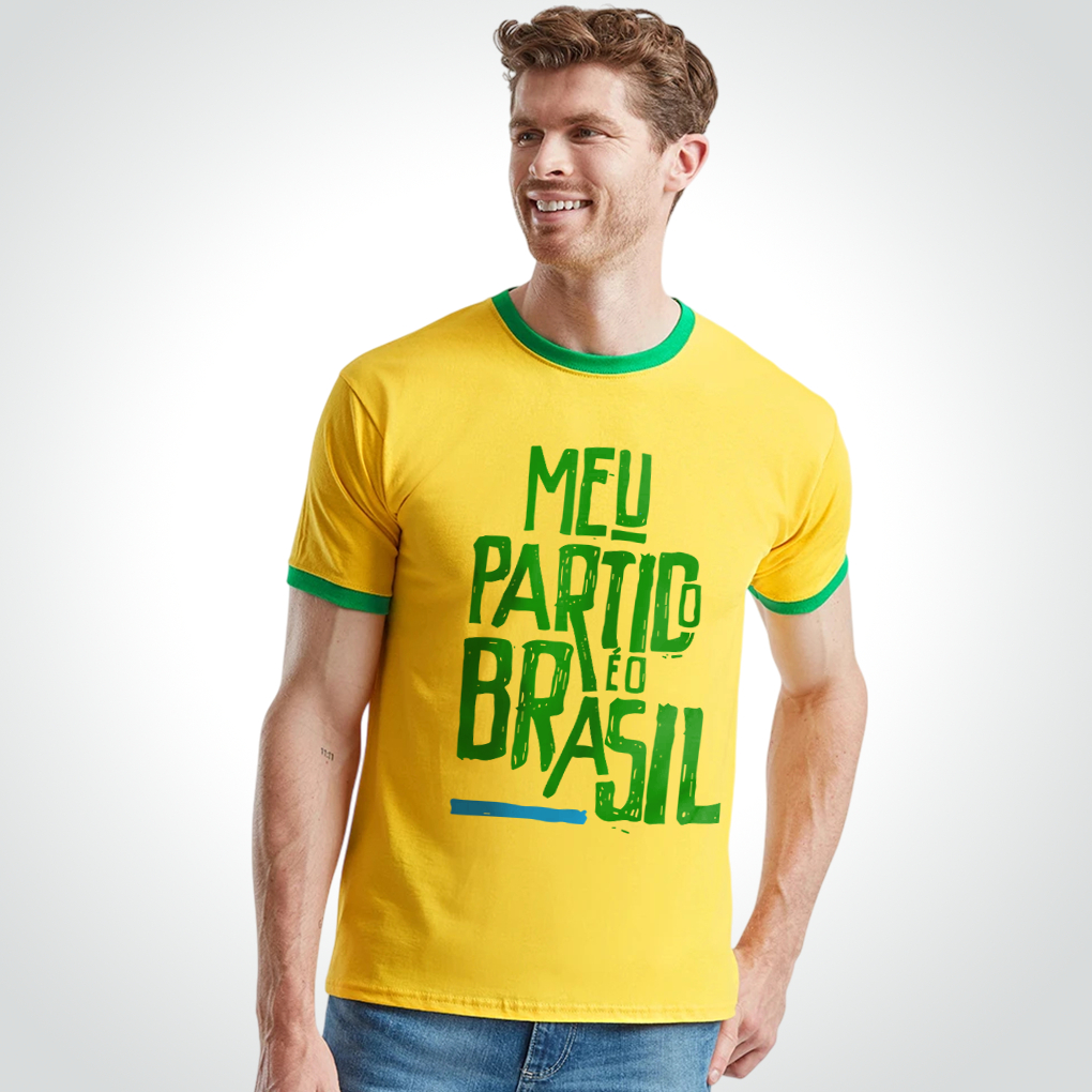 Camiseta Masculina Streetwear PREMIUM Blusa Camisa Estampada Meu Partido é o Brasil 100% algodão 30.1 Fio Penteado