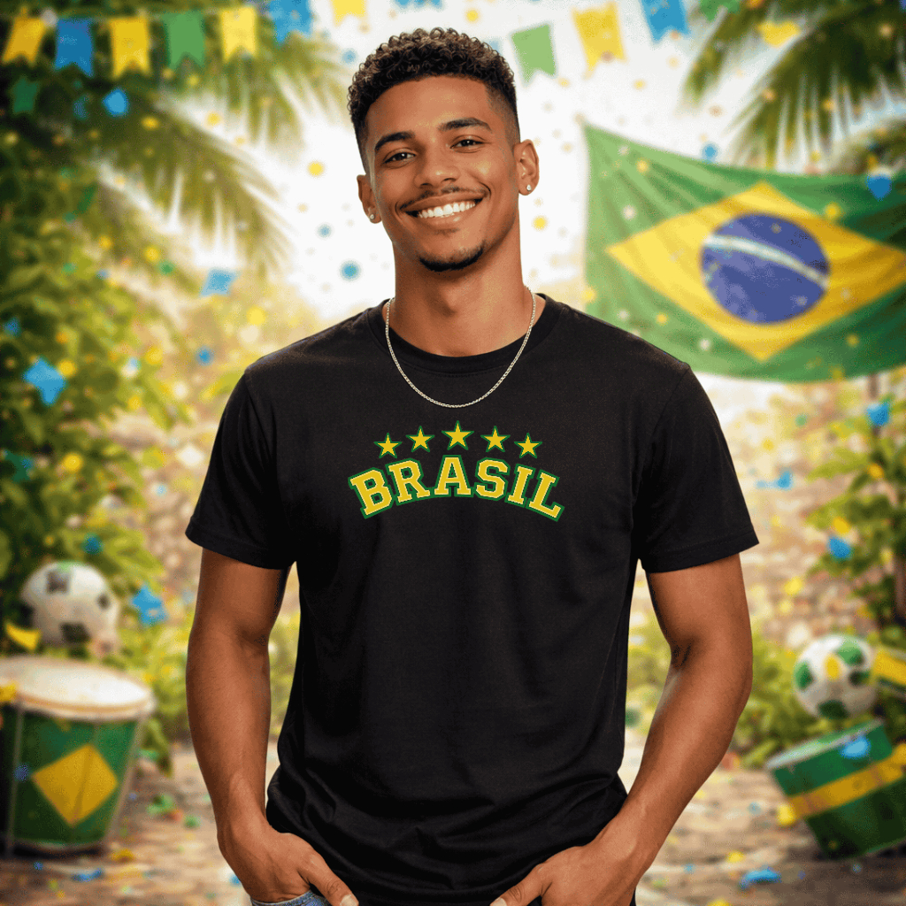 Camiseta Brasil Copa Pais do Futebol Alegria Cultura Samba Adulto e Infantil Juvenil 100% algodão