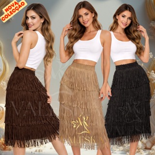 Saia Midi Longa Feminino com Franjas que valorizam o corpo importado Festa Luxo envio imediato em Oferta na Shopee