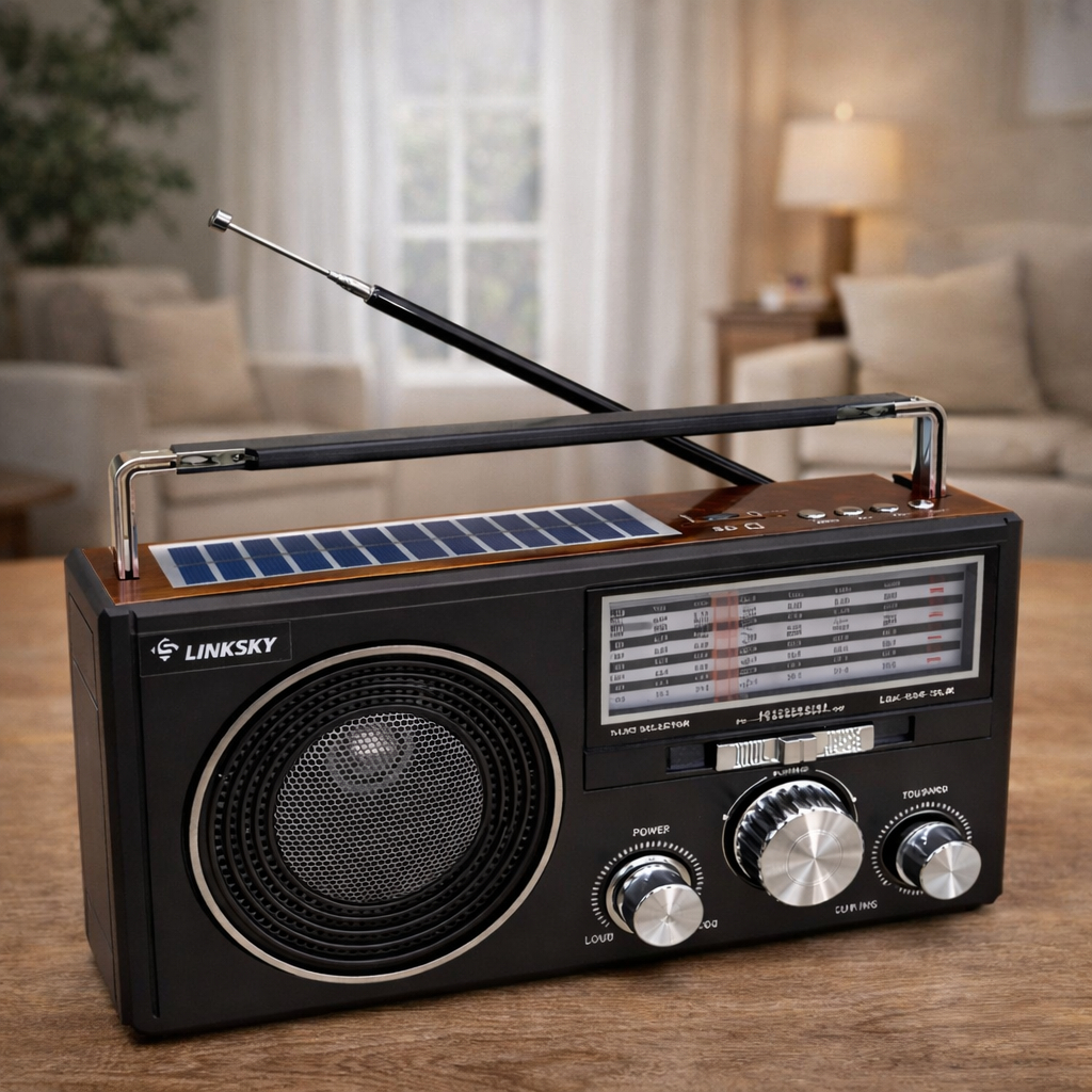 Rádio Portátil LinkSky AM/FM/SW Multibandas com USB, SD, TF, MP3 e Painel Solar